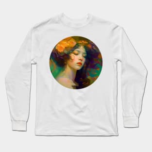 Vintage feminine Portrait , Abstract Girl painting,  pretty woman Long Sleeve T-Shirt